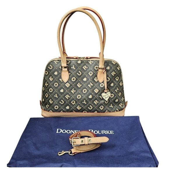 Dooney & Bourke Crossword Leather Satchel Coated Canvas Dome Shoulder Handbag - Picture 1 of 15